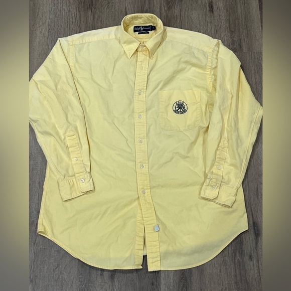 Polo Ralph Lauren Men’s Medium Yellow Rare Pocket Embroidered Logo Crest Shirt - Picture 1 of 8